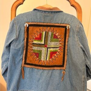 Chico's Blue Denim Jacket with Brown Collar